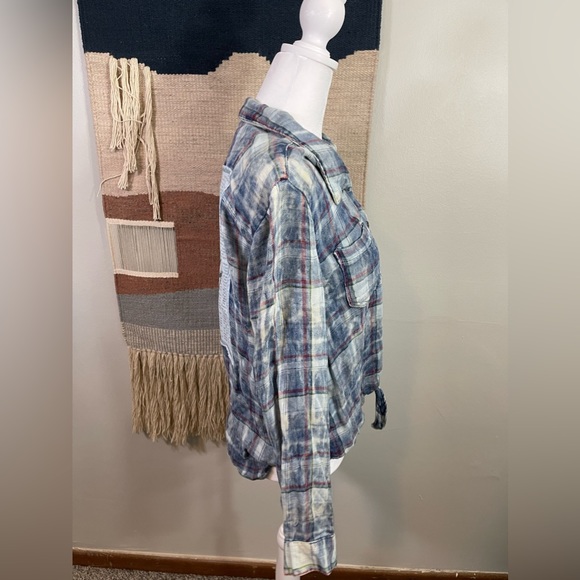 5 for 25 Vintage Havana Blue BOHO Butter Soft Plaid Knotted Shirt S - Picture 4 of 9